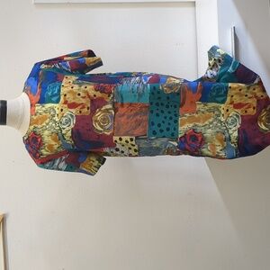 Vintage Martinique Casual Blue and Red Midi Sheath Dress with Crew Neck size‎ 10